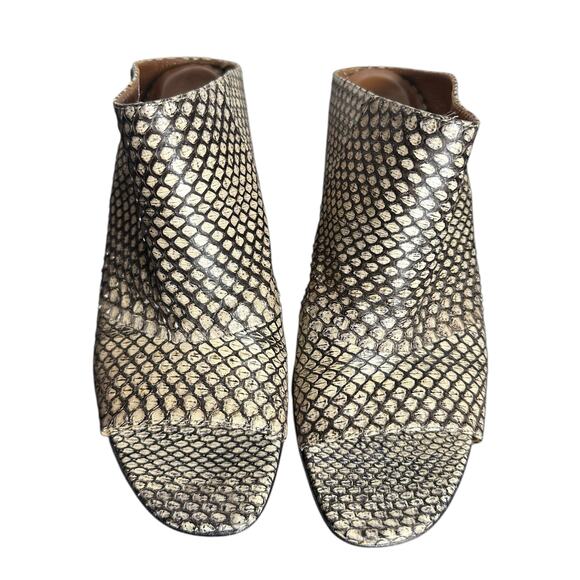 Aquatalia Python Embossed Leather Peep Toe Block Heel Mule 9.5 Italy - Picture 3 of 12